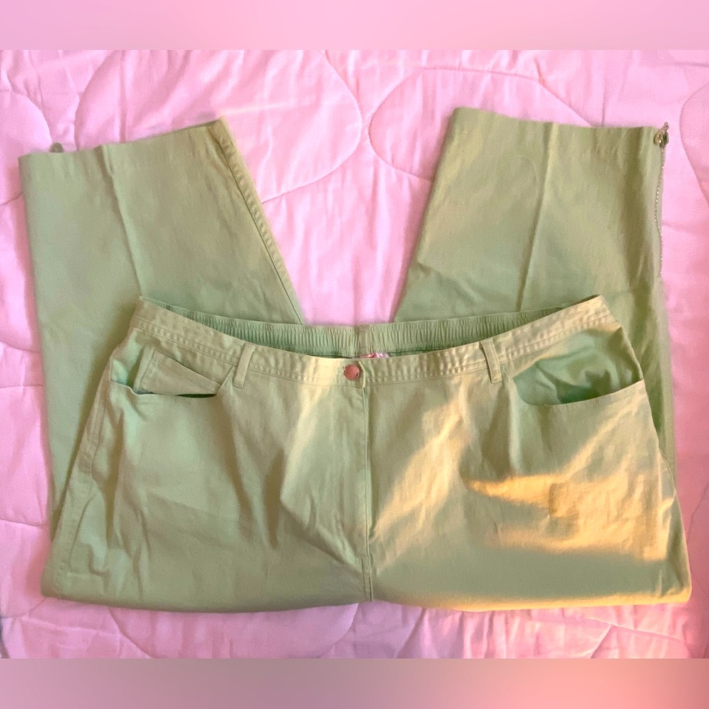 Light Green Capris with Rhinestone Flair by Quaker Factory, Sz 3x